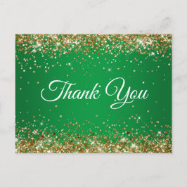 Cartão Postal Brilho Dourado Falso Glitter Verde Brilhante Obrig