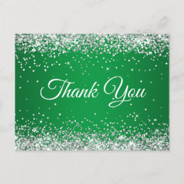 Cartão Postal Brilho Falso Prateado Glitter Verde Brilhante Obri