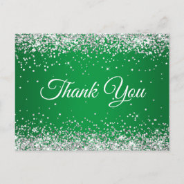 Cartão Postal Brilho Falso Prateado Glitter Verde Brilhante Obri