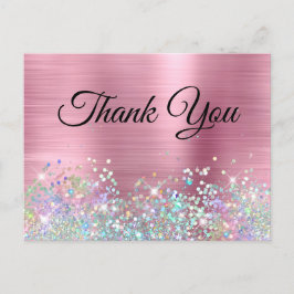 Cartão Postal Brilho Holo Rosa Feminino Obrigado