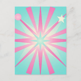 Cartão Postal Brilho Retro Estrela Explosão Rosa-Menta
