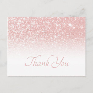 Cartão Postal Brilho Rosa Bege Ombre Branco Obrigada