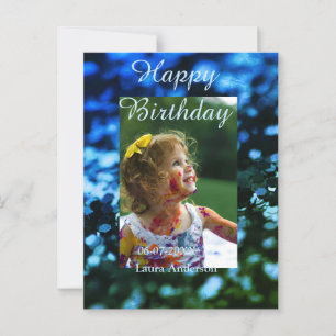 Cartão Postal Brilho verde azul foto crianças aniversário modern