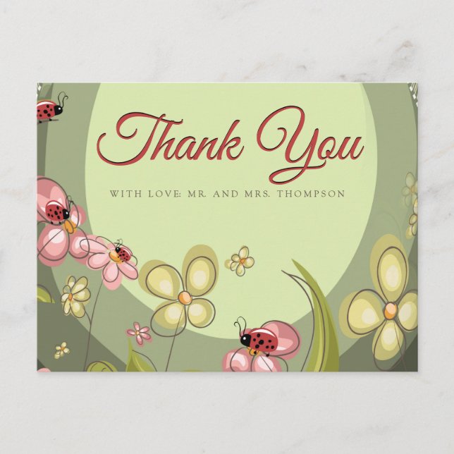 Cartão Postal Brincalhão Verde & Joana-bug Obrigado (Frente)