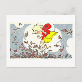 Cartão Postal "Brincando nas Folhas" Ilustração de Outono