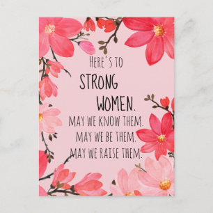 Cartão Postal Brindando às Mulheres Fortes Floral Vermelho Cerej
