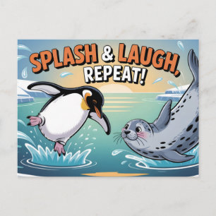 Cartão Postal "Brinque e Ria" Pinguim Ártico e Foca Caprichosos