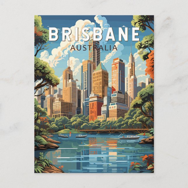 Cartão Postal Brisbane, Austrália, Viagem Art Vintage (Frente)