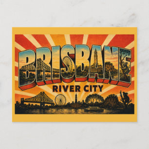 Cartão Postal Brisbane Queensland River City Viagem Arte Vintage