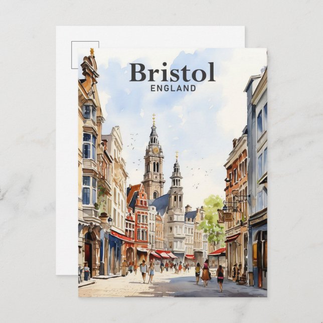 Cartão Postal Bristol England Watercolor Viagem (Frente/Verso)