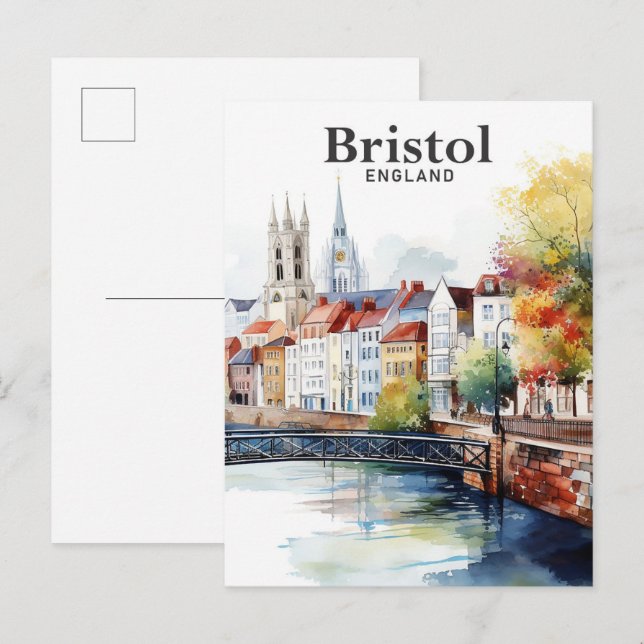 Cartão Postal Bristol England Watercolor Viagem (Frente/Verso)