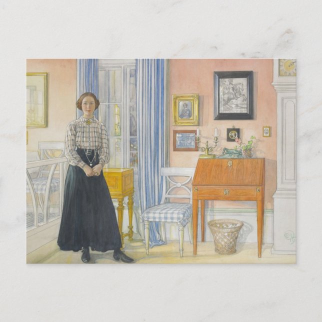 Cartão Postal Brita Beside uma mesa de Escrevendo (Frente)
