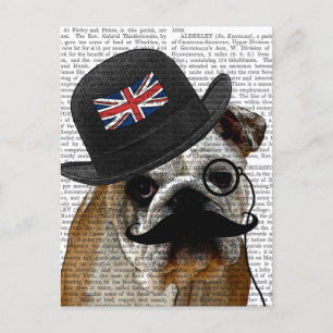 Cartão Postal British Bulldog e Bowler Hat