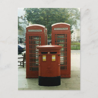 Cartão Postal British Pillar Box e quiosques telefônicos