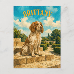 Cartão Postal Brittany, Arte de Cachorro em Aquarela Vintage