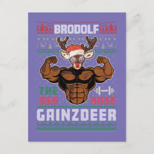 Cartão Postal Brodolf O Gainzdeer Nose Vermelha Gym Ugly Natal