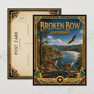 Cartão Postal Broken Bow Oklahoma Arte Vintage Art Deco Idade Do