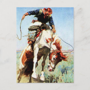 Cartão Postal "Bronco Rider" Arte Ocidental por W Herbert Dunton