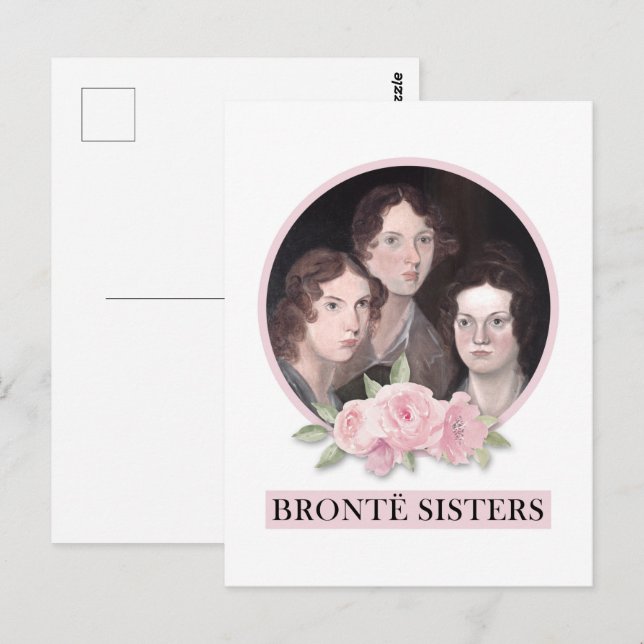 Cartão Postal Bronte Sisters Retrato com Rosas Rosa (Frente/Verso)