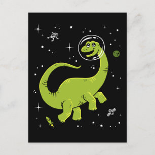 Cartão Postal Brontosaurus Verdes Dinos No Espaço