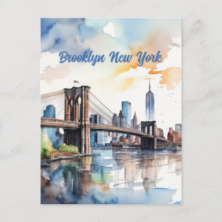 Cartão Postal Brooklyn Bridge Watercolor