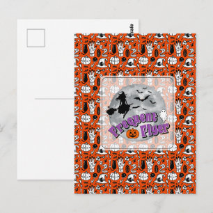 Cartão Postal Broomstick ambulante de bruxa do Dia das Bruxas Fr