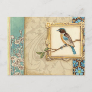 Cartão Postal Brown and Blue Bird on a Branch Looking Up