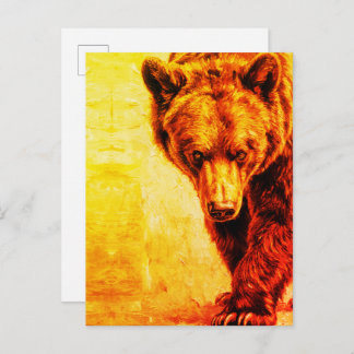 Cartão Postal Brown Bear Oil Painting Wildlife Art