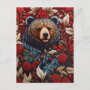 Cartão Postal Brown Bear Red Berries William Morris Inspirou