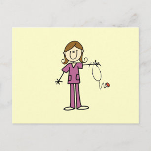 Cartão Postal Brown Hair Female Stick Figure Nurse