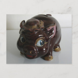 Cartão Postal Brown Pig Piggy Bank