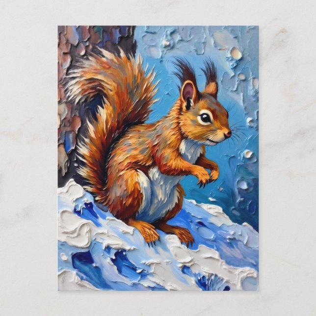 Cartão Postal Brown Squirrel in the Snow (Frente)