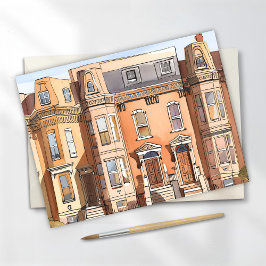 Cartão Postal Brownstones Esboçados | Pintura de Rua de Boston
