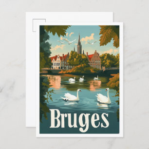 Cartão Postal Bruges Belgium Art Viagens vintage Ilustração