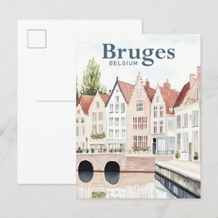 Cartão Postal Bruges Belgium Watercolor Viagem
