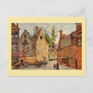 Cartão Postal Bruges Place des Tanneurs litho aquarelle