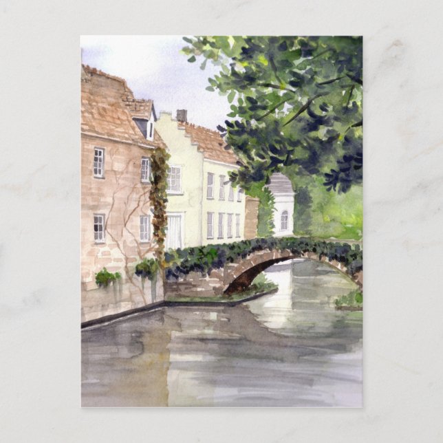 Cartão Postal Bruges Watercolor Painting por Farida Greenfield (Frente)