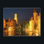 Cartão Postal Brugge (Bruges), Bélgica<br><div class="desc">O Quai du Rosaire (Canal Central e torres) à noite. Fotografia ©riverme*2005.</div>