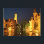 Cartão Postal Brugge (Bruges), Bélgica<br><div class="desc">O Quai du Rosaire (Canal Central e torres) à noite. Fotografia ©riverme*2005.</div>