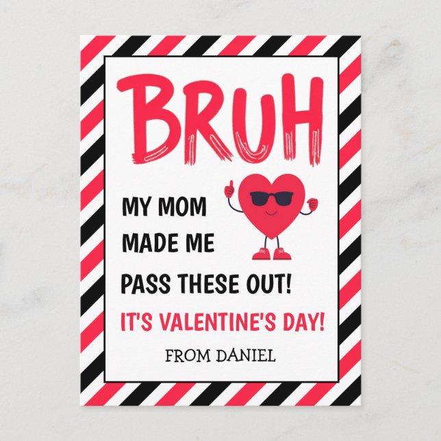 Cartão Postal Bruh Funny Boys Valentine's Card for School Friend (Frente)