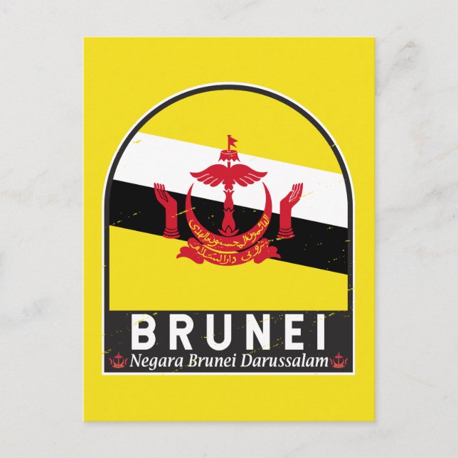 Cartão Postal Brunei Flag Emblem Distress Vintage (Frente)
