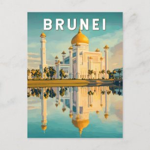Cartão Postal Brunei Illustração Viagem Art Vintage