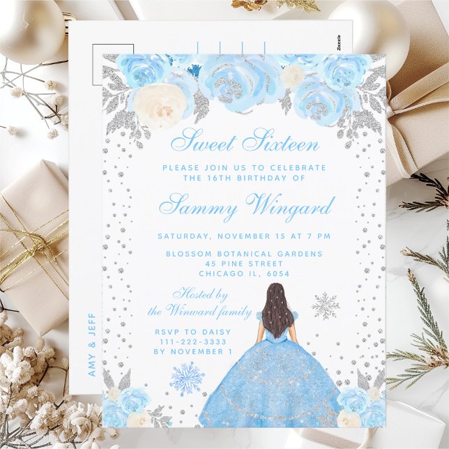 Cartão Postal Brunette de Cabelo Azul Princesa Doce Dezesseis (Criador carregado)