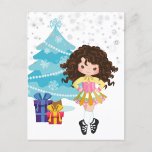 Cartão Postal Brunette Irish Dancer Férias de Natal