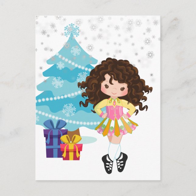 Cartão Postal Brunette Irish Dancer Férias de Natal (Frente)