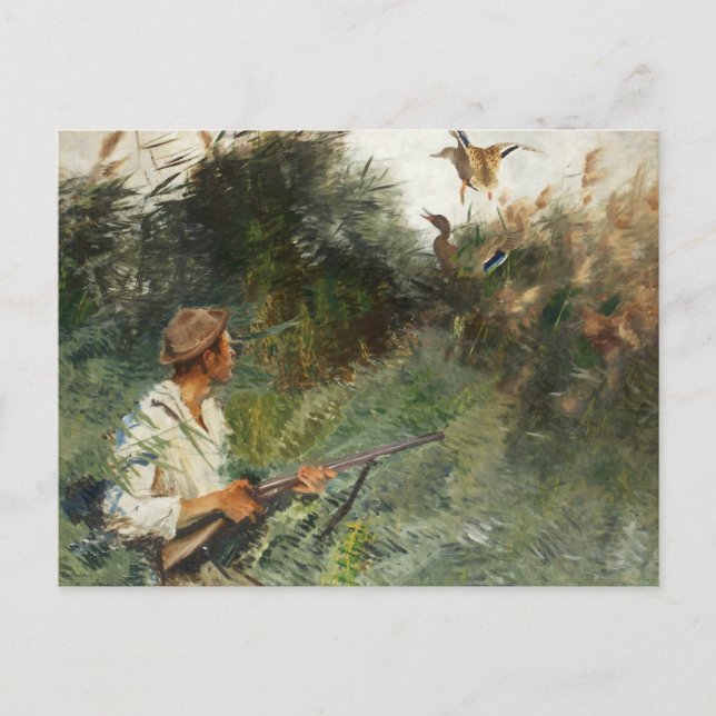 Cartão Postal Bruno Liljefors - Hunter e Mallards (Frente)