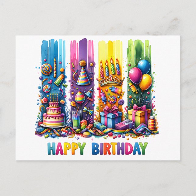Cartão Postal Brushbird Happy Birday (Frente)