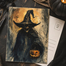 Bruxa Assustadora & Jack O' Lantern Halloween Vint