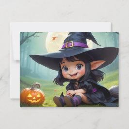 Cartão Postal Bruxa Bebê e Abóbora