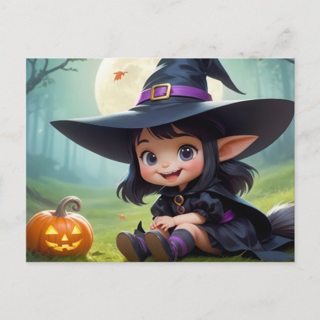 Cartão Postal Bruxa Bebê e Abóbora (Frente)
